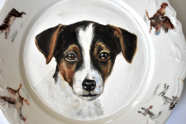 Portrait of a Jack Russell Terrier on a Porcelain Plate