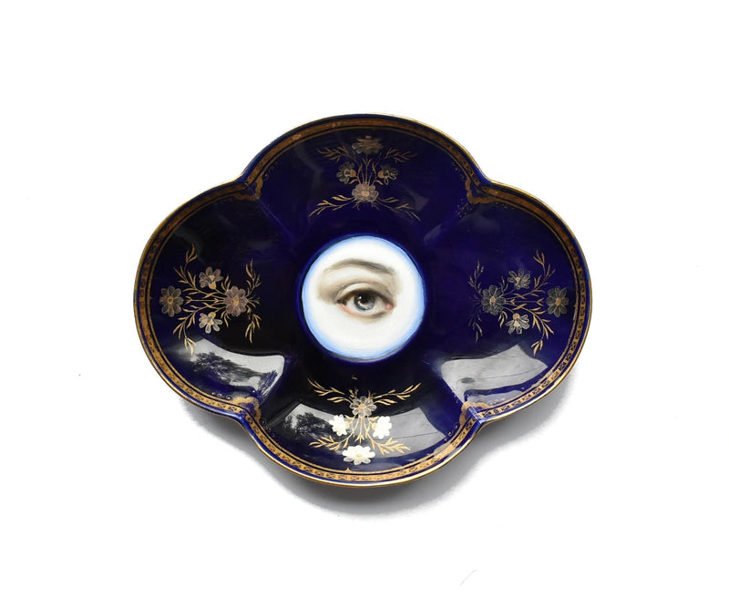 Lover's Eye Painting on a Cobalt Quatrefoil Plate