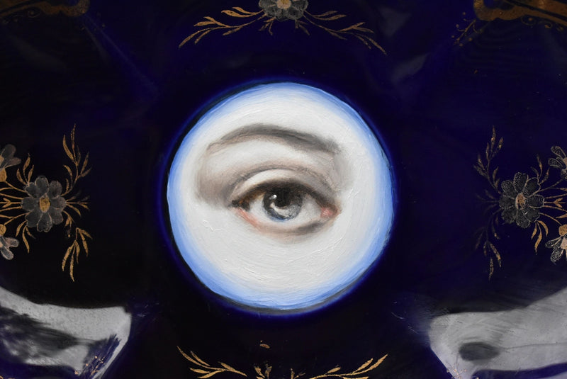 Lover's Eye Painting on a Cobalt Quatrefoil Plate