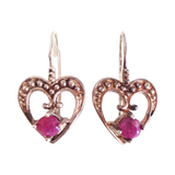 Vintage Garnet and Sterling Silver Heart Dangle Earrings