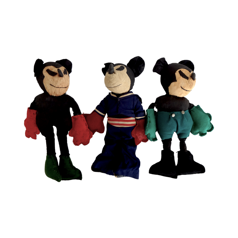 Trio of Rare 1930s Depression-Era Folk Art Mickey Mouse Dolls