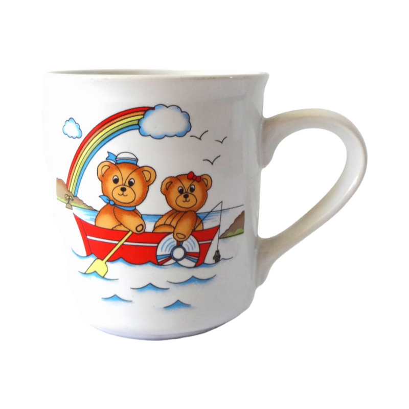Vintage Child's Mug with Teddy Bears and a Rainbow