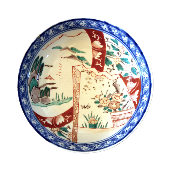 Antique 1662-1722 17th 18th-Century Kangxi Chinese Export Porcelain Blue Underglaze Famille Verte Dutch Market Punch Bowl