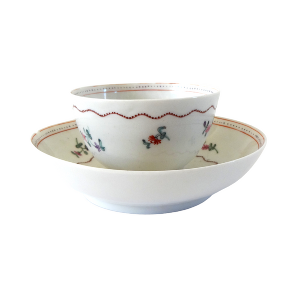 18th-C Chinese Export Porcelain Flower Basket Tea Cup and Saucer