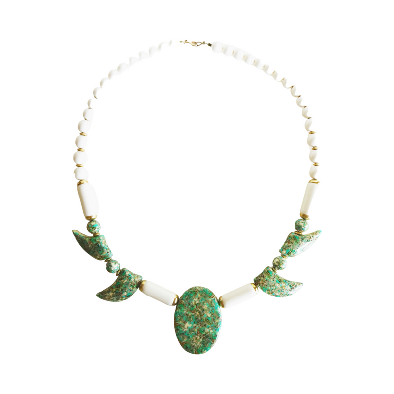 Vintage Marbled Green and White Ceramic Necklace