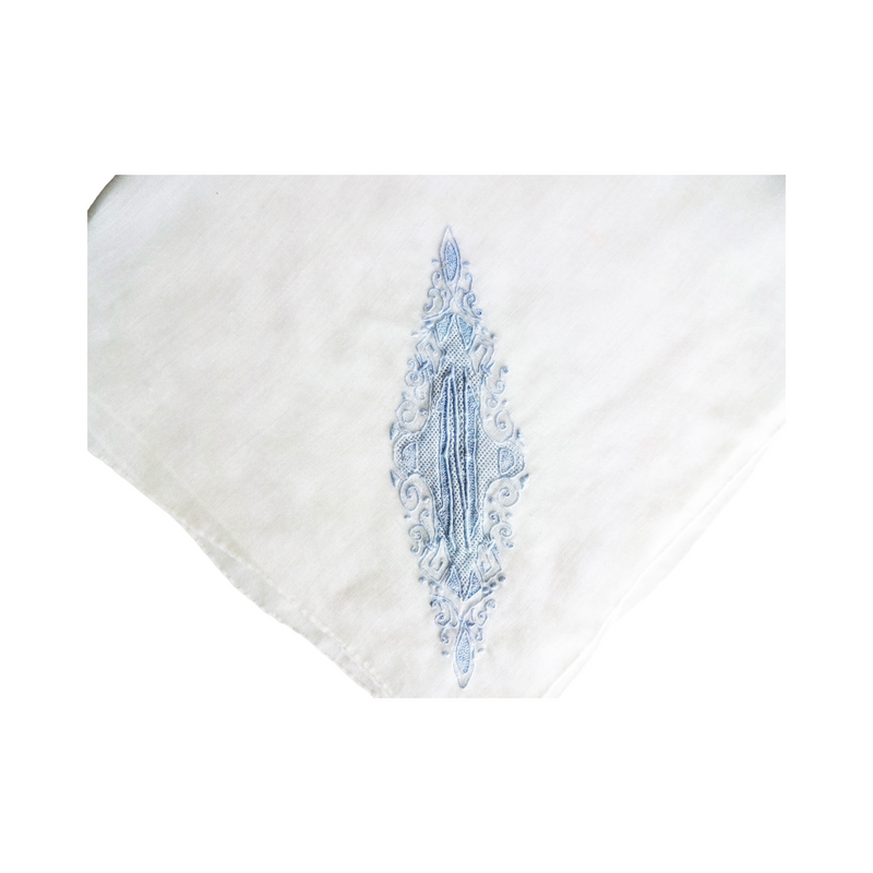Vintage Monogrammed "N" Blue Embroidered Handkerchief / Hankie