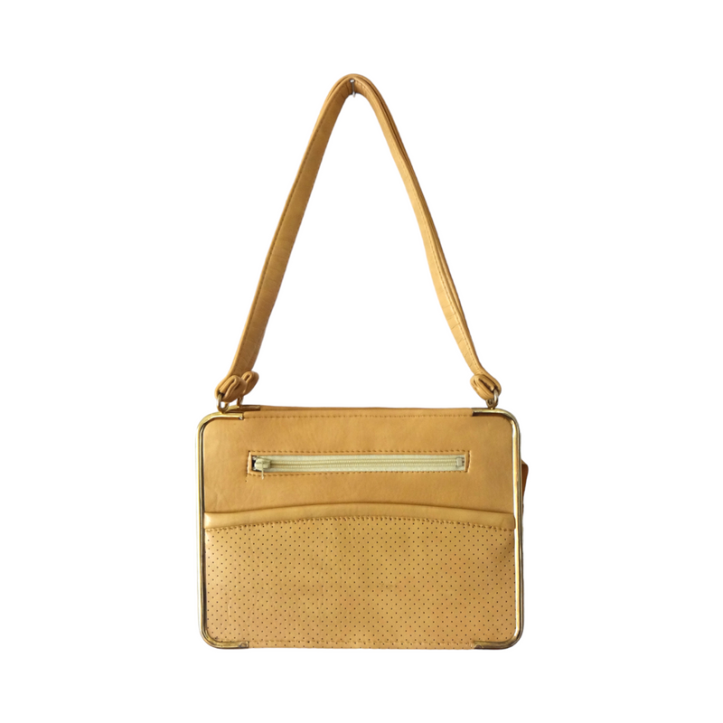 Vintage Tan Perforated Faux Leather Box Purse / Shoulder Bag