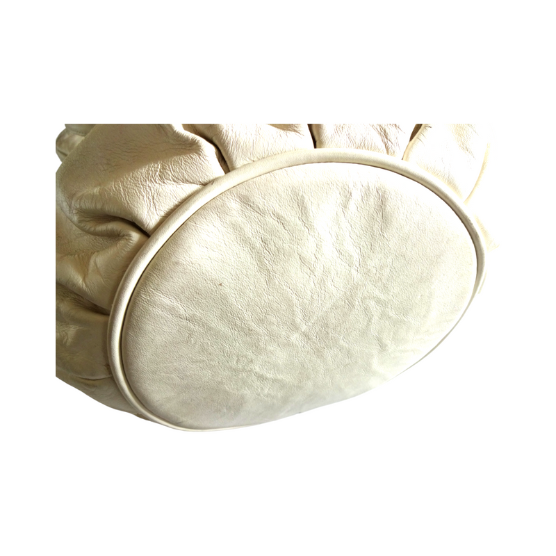 Vintage White Genuine Leather and Gold Stud Bucket Bag / Shoulder Purse