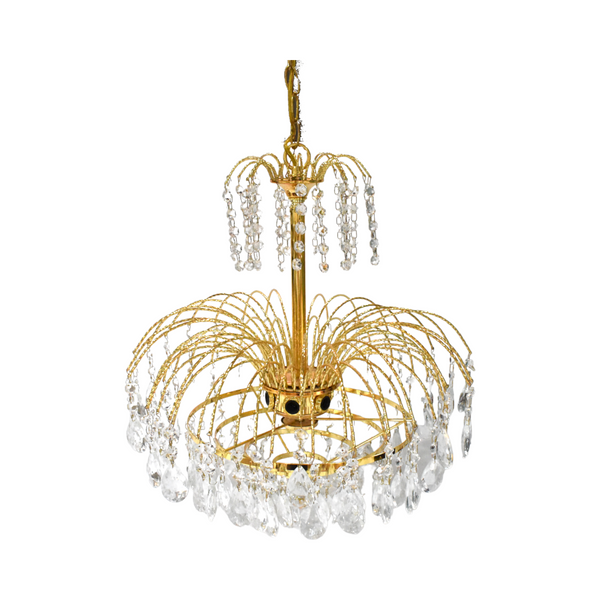 Vintage Mid-Century Modern Crystal and Brass Waterfall Chandelier