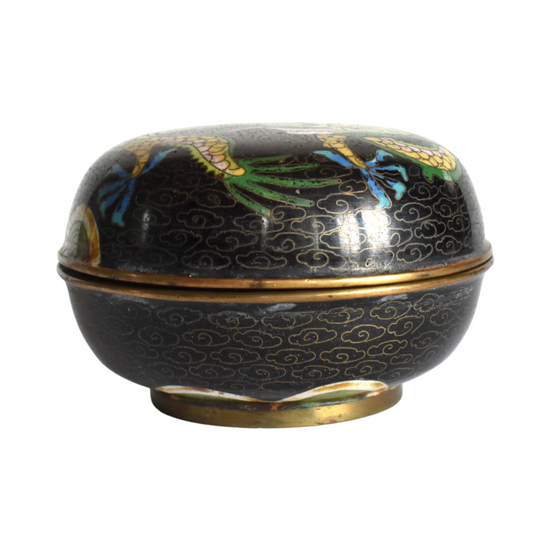 Vintage Antique 19th-Century Chinese Cloisonne Enamel Round Ink Box