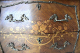 Antique Louis XV-Style Bombe Marquetry, Ormolu, & Marble Top Bombe Chest of Drawers