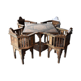 Antique Syrian Marquetry Inlay Card Table and 4 Chairs