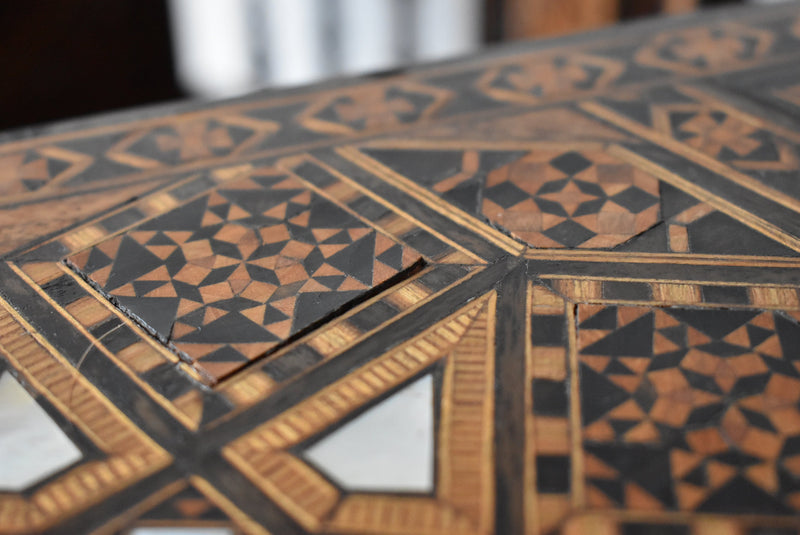 Antique Syrian Marquetry Inlay Card Table and 4 Chairs