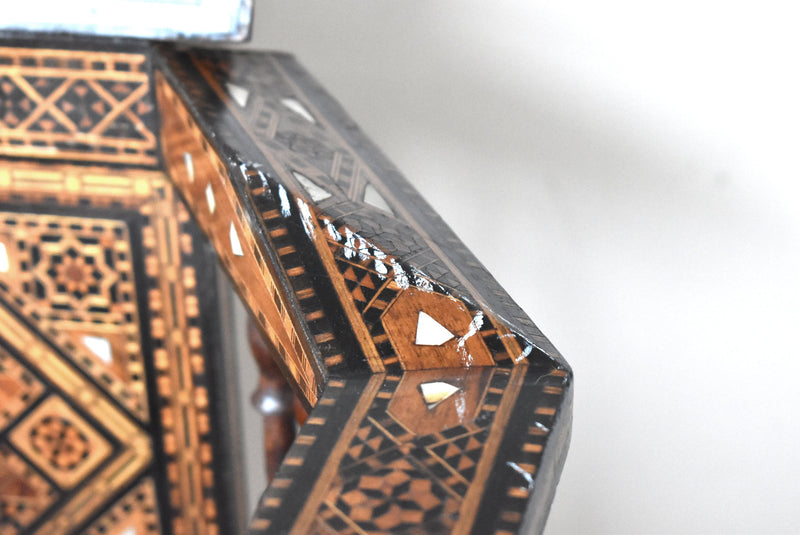 Antique Syrian Marquetry Inlay Card Table and 4 Chairs