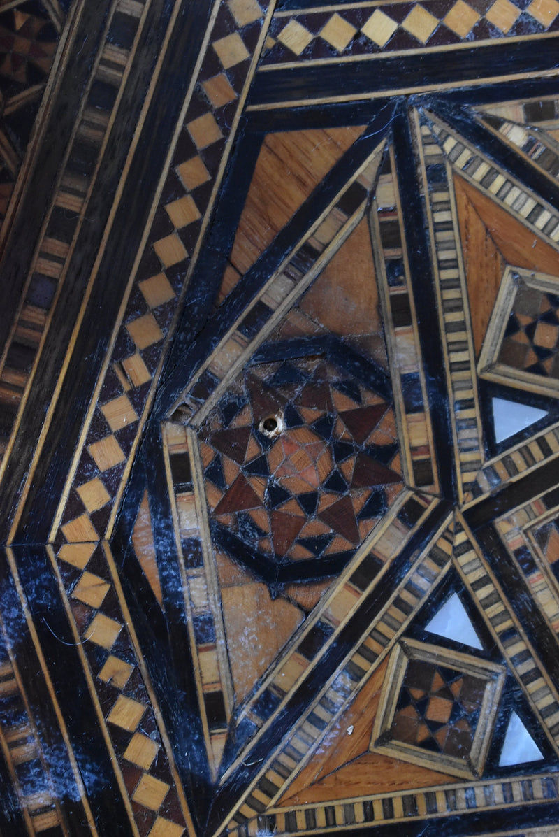 Antique Syrian Marquetry Inlay Card Table and 4 Chairs