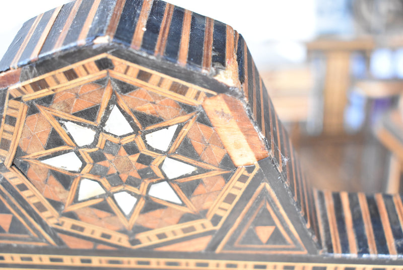 Antique Syrian Marquetry Inlay Card Table and 4 Chairs