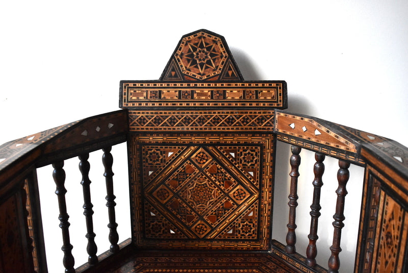 Antique Syrian Marquetry Inlay Card Table and 4 Chairs
