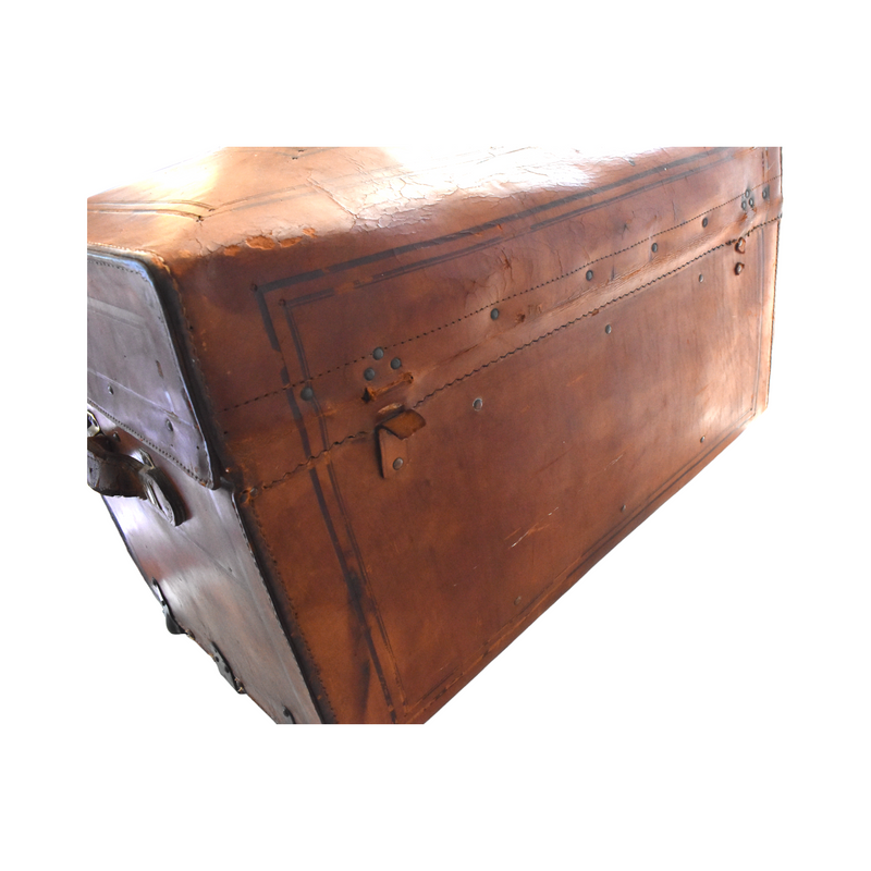 Late 19th Century Leather Domed Box Steamer Trunk