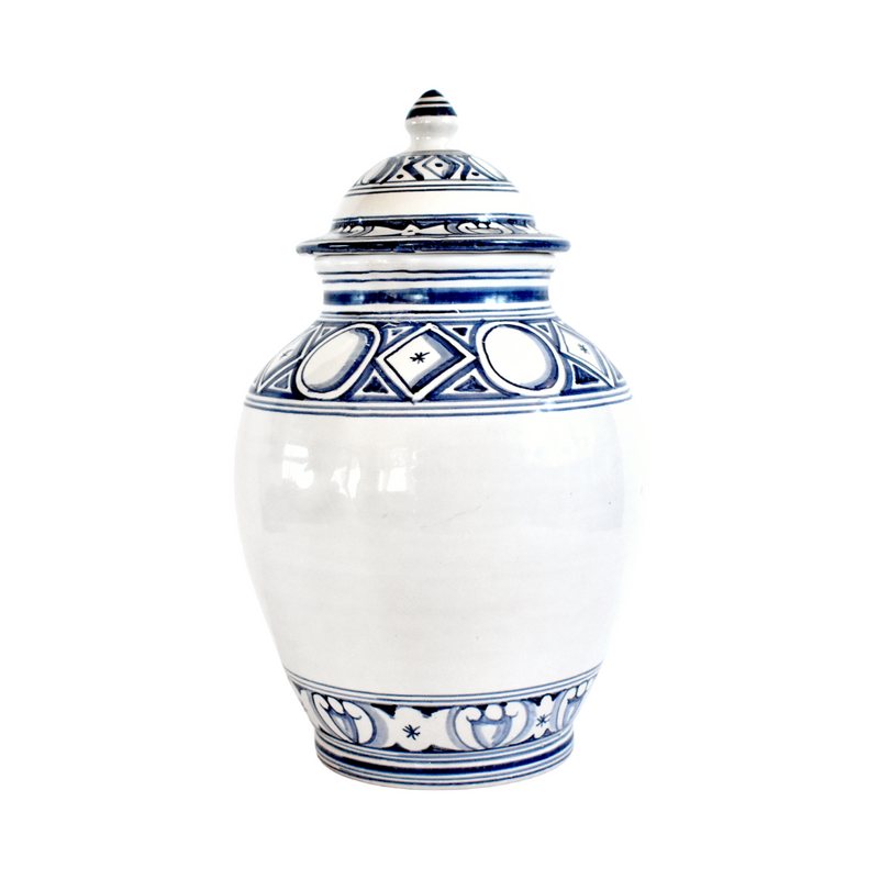 Vintage Blue and White Spanish Apothecary Alberelos Jar by R. S. Ceralfar