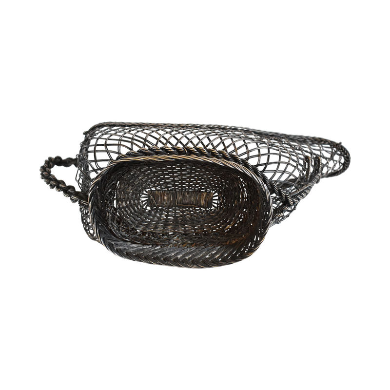 Antique French Wine Bottle Basket With Rope Link Handle