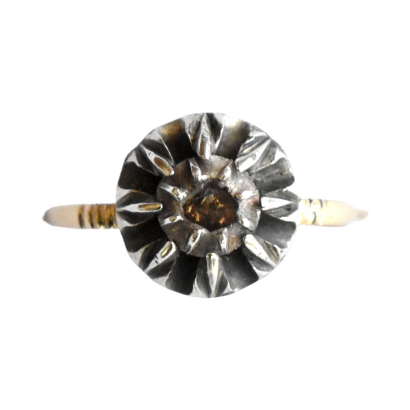 c.1800 Georgian Rose Cut Diamond, Gold, and Silver Ring