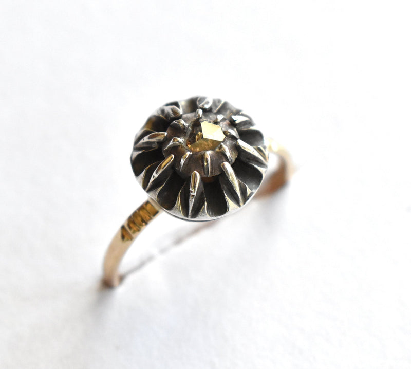 c.1800 Georgian Rose Cut Diamond, Gold, and Silver Ring