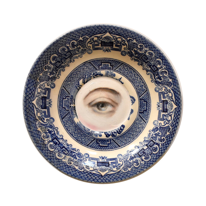 Collection of 5 Lover's Eye Paintings on Blue Willow Chinoiserie Plates