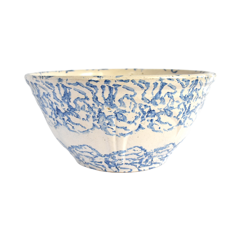 Antique Large 19th-Century Blue and White Spongeware Bowl