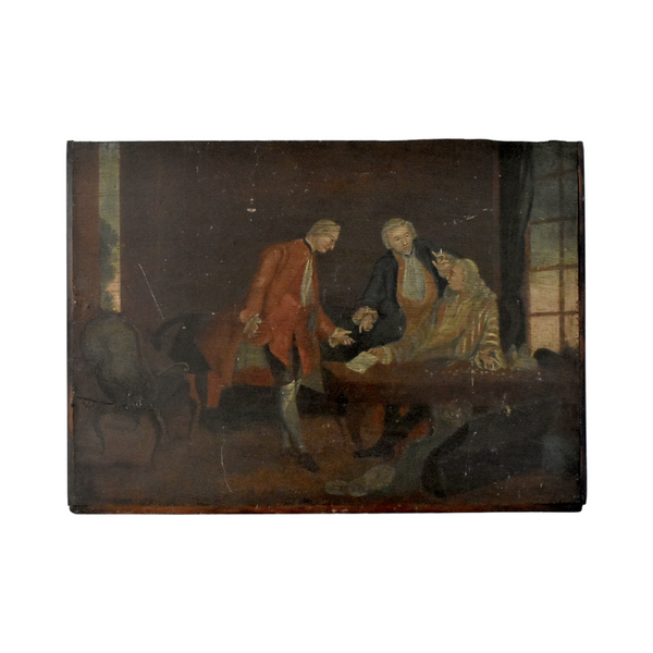 Antique 18th-Century Oil Painting of an Interior Scene