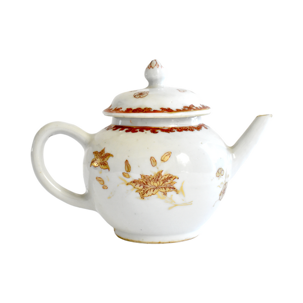 c. 1750-1780 Chinese Export Porcelain Orange and Gold Teapot