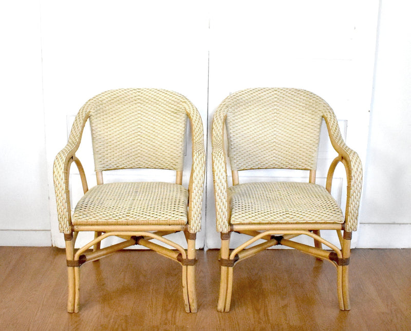 Set of 4 Cream French Rattan "Riviera" Style Armchairs