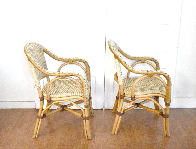 Set of 4 Cream French Rattan "Riviera" Style Armchairs