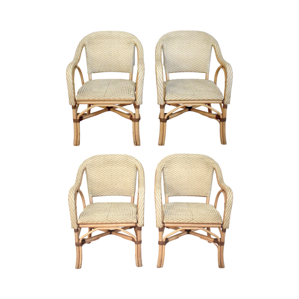 Set of 4 Cream French Rattan "Riviera" Style Armchairs
