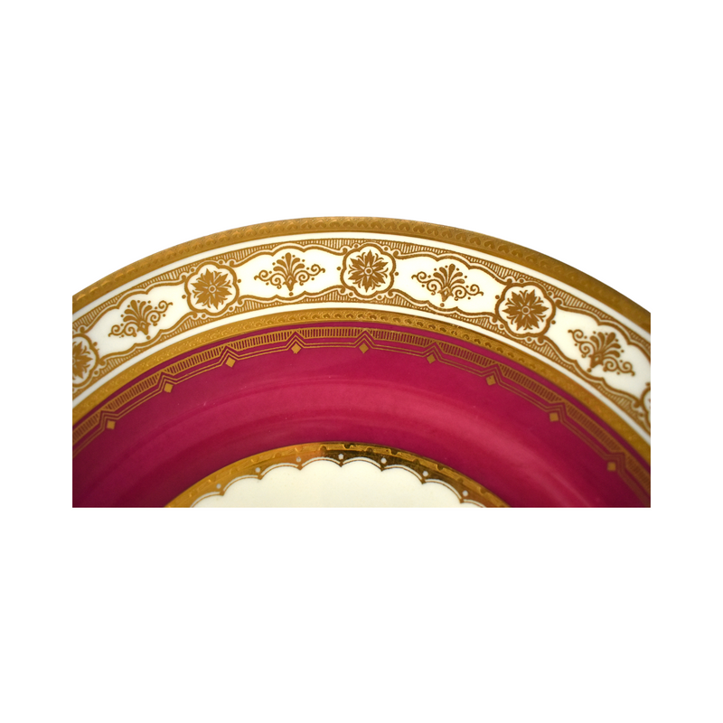 Set of 12 20th-Century English Mintons Magenta and Gold Dinner Plates