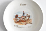 19th-C French Souvenir Plate with Children and a Dog in a Boat