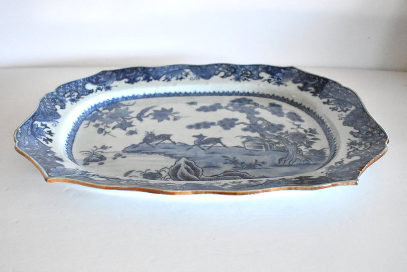 Pair of Qianlong Blue Underglaze Chinese Export Porcelain Deer Plates or Platters