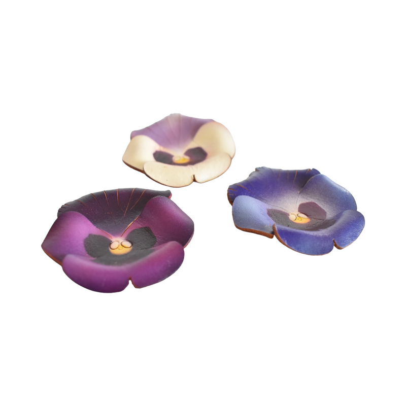 Trio of Handmade Leather Miniature Pansy Dishes