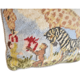 Vintage Katha Diddel Wool Needlepoint Animals Pillow With Giraffe, Zebra, and Monkey