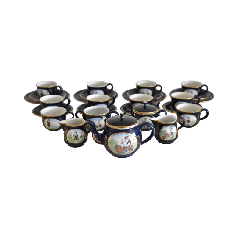 Antique German Enamel Child's Tea Set
