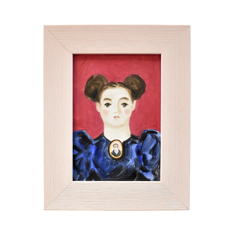 Storybook Portrait of a Lady with a Portrait Brooch in a Blue Dress