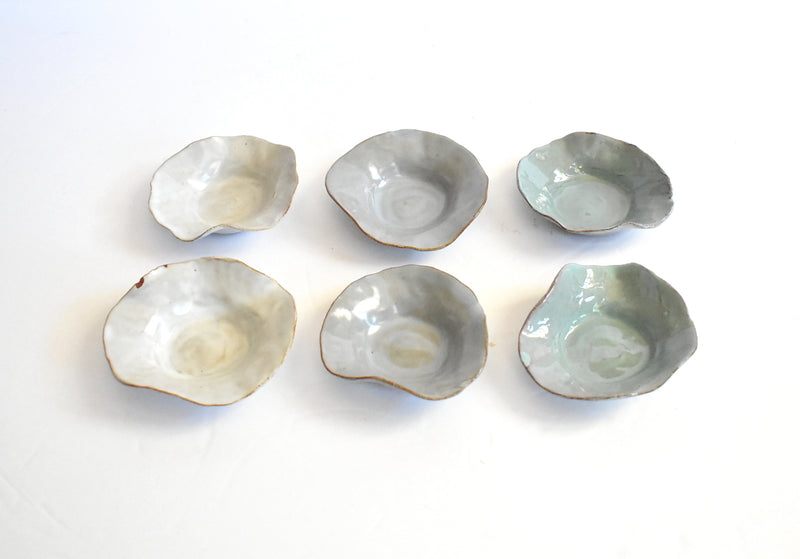 Mid-Century Signed Handmade Ceramic Small Pastel Bowls - Set of 6
