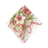 Vintage Colorful Printed Pink, Green, and White Tulips Handkerchief