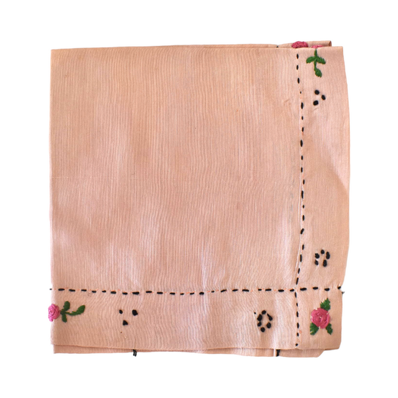 Vintage c. 1920s Colorful Pink Embroidered Handkerchief