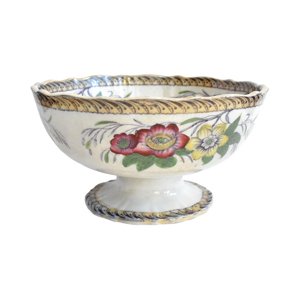 Antique 19th-Century Polychrome Staffordshire Transferware Footed Punch Bowl