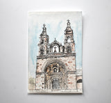Vintage Mid-Century Signed Architectural Watercolor Painting of a Brick Cathedral