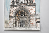 Vintage Mid-Century Signed Architectural Watercolor Painting of a Brick Cathedral