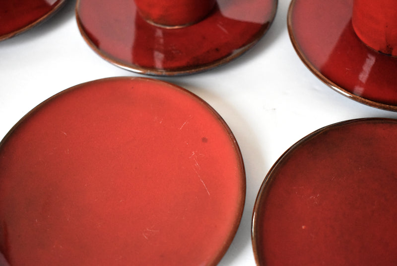 Mid-Century Swedish Handmade Red Ceramic Glogg 12 Cups & 12 Saucers