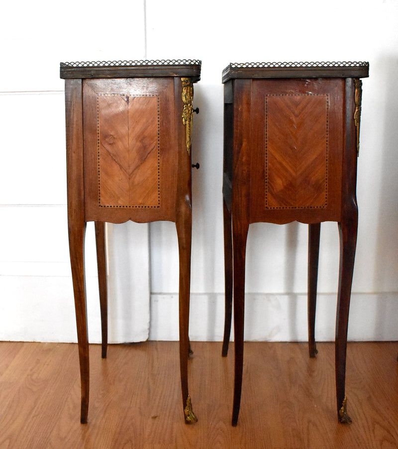Pair of Antique French Louis XVI Style Ormolu Marble-Top Side Tables