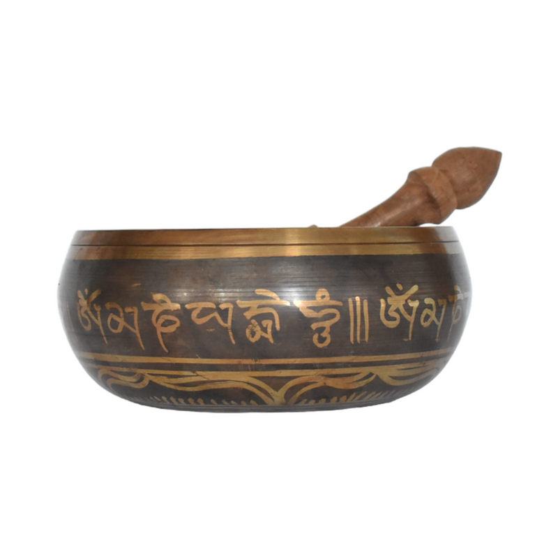 Tibetan Brass Singing Bowl with 5 Dhyani Buddhas