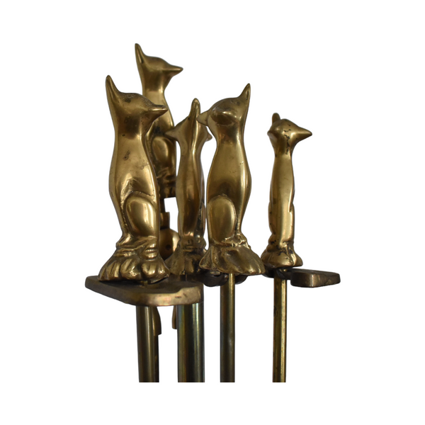 Vintage Brass Fireplace Tools with Foxes